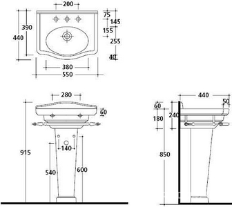 Раковина 55х44хh24см, с 1 отв.д/смесителя, (крепёж в копл.),  ZZ Galassia Ethos 8431M