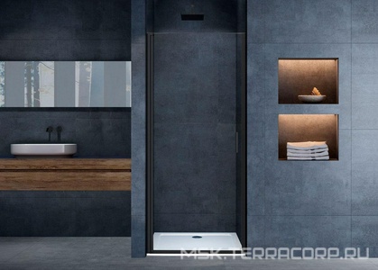 Дверь для душа в нишу, 800хh1950мм, распашная. правая/левая, (стекло 6мм, прозрачное, фурн.цв.черный мат.),  ZZ Vincea Alpha VDP-3AL800CLB