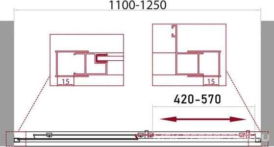 Дверь для душа, в нишу 1100-1250хh1900мм, сдвижная, 1 дверь, 1 неподв.секция, правая/левая, (стекло прозрачн.5мм, фурн.цв.хром),  ZZ BelBagno Unique UNIQUE-BF-1-110/125-C-Cr