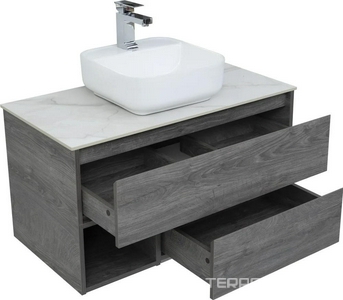 Тумба подвесная "" 90 см, цвет "дуб рошелье", БЕЗ раковины Sanita luxe Quadro-90 ZZ STWORKI Карлстад 00249987