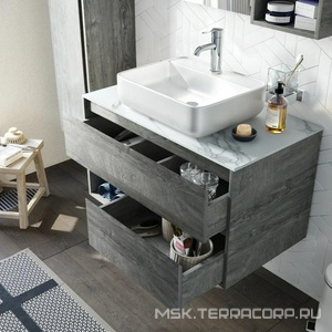 Тумба подвесная "" 90 см, цвет "дуб рошелье", БЕЗ раковины Sanita luxe Quadro-90 ZZ STWORKI Карлстад 00249987