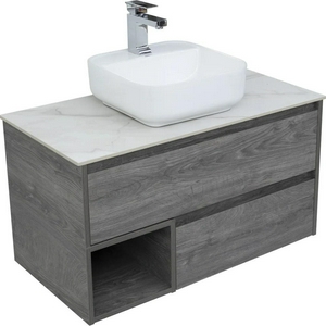 Тумба подвесная "" 90 см, цвет "дуб рошелье", БЕЗ раковины Sanita luxe Quadro-90 ZZ STWORKI Карлстад 00249987