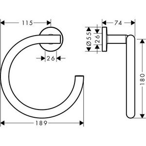 Полотенцедержатель кольцо 189мм, (цв.хром),  Hansgrohe Logis Universal 41724000