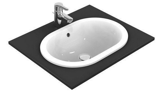 Раковина встраиваемая в столешницу сверху, овальная 620х410мм, без отв. д/смесит., c переливом,  ZZ Ideal Standard Connect E504901