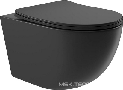 Унитаз подвесной 525х360мм, безободковый, сиденье с микролифтом, крепёж в компл., (цв.черный матовый),  Aqueduto Ovo OVO0140