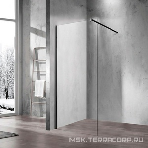 Душевая перегородка 700хh2000мм, правая/левая, (стекло прозрач.8мм, поперечн. укорачиваемый кронштейн 1200мм, фурнит. цв.черный матовый),  ZZ Vincea Walk-In VSW-1H700CLB