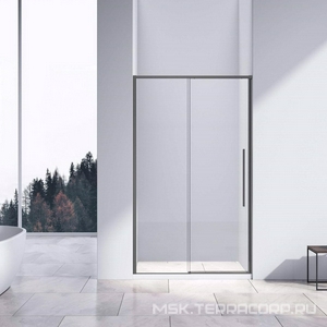 Дверь для душа, в нишу 1300хh1950мм, раздвиж, 1 дверь, 1 неподв.секция, правая/левая, (стекло прозрач.6мм Easy Clean, фурн.цв.ворон.сталь),  ZZ Vincea Slim-N VDS-4SN130CLGM