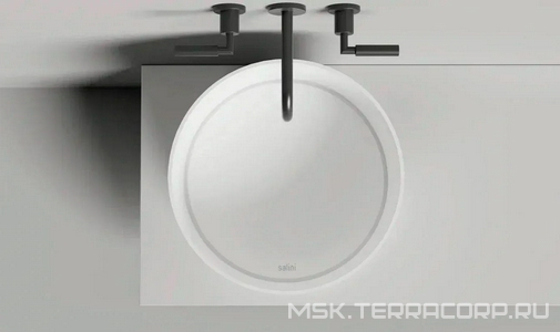 Раковина 450х450хh450мм, накладная, круглая, без отв.д/смесителя, перелива, литой камень S-Sense глянц, накладка слива в компл.,  Round 03 ZZ Salini Armonia 130413G