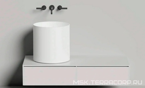 Раковина 450х450хh450мм, накладная, круглая, без отв.д/смесителя, перелива, литой камень S-Sense глянц, накладка слива в компл.,  Round 03 ZZ Salini Armonia 130413G