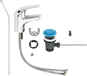 Смеситель для раковины с донным клапаном, гибкие шланги (хром) Grohe Euroeco 23262000  / 32732000