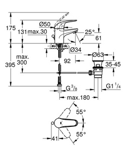 Смеситель для раковины с донным клапаном, гибкие шланги (хром) Grohe Euroeco 23262000  / 32732000