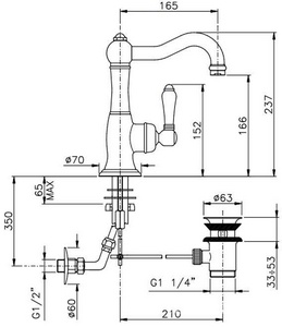 Смеситель для раковины на 1 отв., с д/к (цв.хром / ручки цв.), Nicolazzi ZZ Nicolazzi El Capitan 3452 CR 75 C