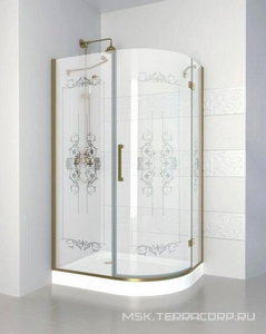 Душ.угол.1200х900хh1950мм,R550,ассиметрич, "Левая" (петли справа),вход 730мм,(стек.8мм, матов.с прозр.рис, фурн. цв.зол.),Magic-RP ZZ Cezares Magic-Royal Palce MAGIC-RH-1-120/90-ROYAL PALACE-PP-G-L
