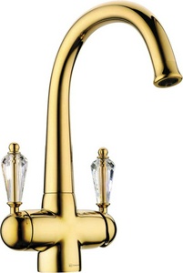 Смеситель Okinawa G для кухонной мойки 15x30x22 см, ручки кристаллы, цвет золото ZZ Omoikiri okinawa 4994016