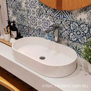 Раковина накладная на столешницу, овальная, 600x390хh120мм, без отв.д/смесит., без перелива, (цв.белый глянец),  Aqueduto Espiral ESP0210