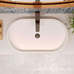 Раковина накладная на столешницу, овальная, 600x390хh120мм, без отв.д/смесит., без перелива, (цв.белый глянец),  Aqueduto Espiral ESP0210