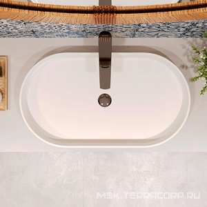Раковина накладная на столешницу, овальная, 600x390хh120мм, без отв.д/смесит., без перелива, (цв.белый глянец),  Aqueduto Espiral ESP0210