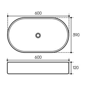 Раковина накладная на столешницу, овальная, 600x390хh120мм, без отв.д/смесит., без перелива, (цв.белый глянец),  Aqueduto Espiral ESP0210