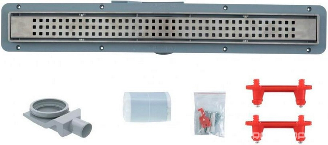 Дренаж.канал 550мм, готовый компл, сифон d50 вых.вбок 48л/мин,затвор(сухой/гидро),мин h монтаж 52мм, 2х стор.вставка цв.мат.хром c перф/под плитку, ZZ Pestan Betto Net Line 13702516