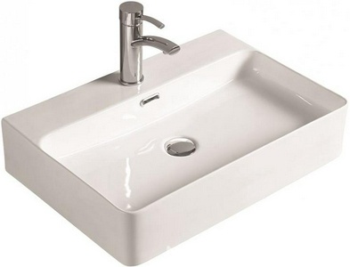 Раковина накладная 60.5x41.5x13.5 см, встроенный слив-перелив, БЕЗ донного клапана, белая ZZ SantiLine SantiLine SL-1003 / к.т. 415898