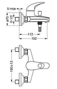 Смеситель для ванны/душа "", короткий излив, с душевым гарнитуром KL Vidima Орион BA004AA
