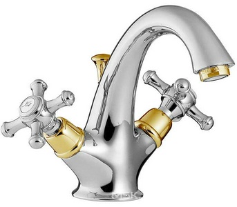 Смеситель для раковины, с д/к, (цв.хром/золото), (2 ручки с белыми пласт. вставками SO - Sogno),  ZZ 3M Old italy 4414 CD + 2 ручки SO - Sogno CC