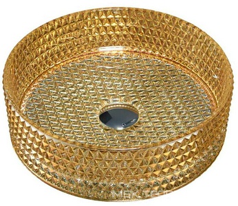 Раковина накладная 400х400х125мм, без отверстия для смесителя, без перелива, (стекло цв.золото), Vincea ZZ Vincea Раковины VBS-5GL05