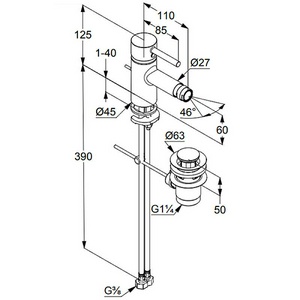Смеситель для биде, однорычажный, с дон. клап., гибк.подвод., цв. черный, ZZ Kludi BOZZ 385333976