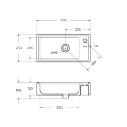 Раковина (ПРОДАЖА ТОЛЬКО С БАЗОЙ ПОД РАК.) 500x277x150мм, с 1 отв.д/смесит. справа, без перелива, (керамика, цв.белый), BelBagno ZZ BelBagno Универсал 7045-KL