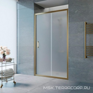 Дверь в нишу , 145*190 см, двухстворчатая раздвижная, профиль бронза, стекло сатин ZZ Vegas Glass ZP ZP 0145 05 10