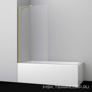 Шторка на ванну, 800х1400 мм, стекло 6 мм с покрытием, профиль матовое золото, ZZ Wasserkraft Aisch 55P01-80 Fixed