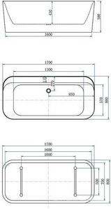 Ванна 1700x800хh580мм, отдельностоящая, интегрированный слив-перелив, д/к цв.хром в компл., (акрил цв.белый),  1 ZZ Allen Brau Infinity 2.21001.20