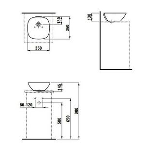 Раковина накладная на столешницу, 350х360хh1145мм, без отв.д/смесителя, (цв. белый),  ZZ Laufen Ino 8.1230.0.000.109.1