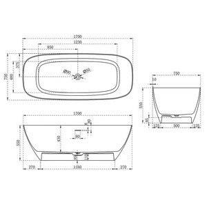 Ванна 1700х720хh550мм, отдельностоящая, интегрир.слив перелив, д/к в цвет ванны в компл.,(иск.камень Solid Surface цв.белый мат), Vincea ZZ Vincea Ванны VBT-6S02MW