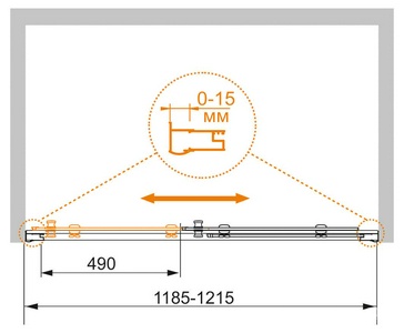 Дверь в нишу 1200хh1850мм, сдвижная с неподв. сегм., вход 490мм справа/слева, (стекло прозр. 5мм, фурн.цв.хром),  ZZ Cezares Pratico PRATICO-BF-1-120-C-Cr