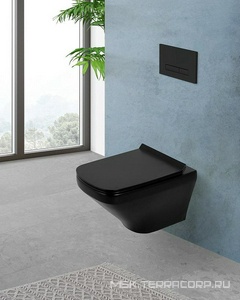 Унитаз подвесной, безободковый, 540х360мм, без сиденья, крепеж в компл., (цв.черный матовый),  ZZ BelBagno Sela BB3201CHR-MB