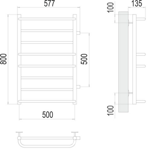 Полотенцесушитель водяной 500х800 мм, П8, боковое подключение, без фитингов, цв. хром ZZ Terminus Евромикс 4670078530158