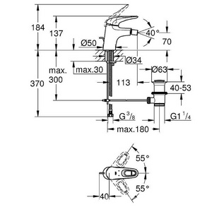 Смеситель однорычажный для биде, с донным клапаном, хром KL Grohe Eurostyle New 33565003
