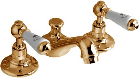 Смеситель для биде на 3 отв., c д/к, (цв.латунь, ручки цв.белый),  ZZ Devon & Devon Dandy MARF45