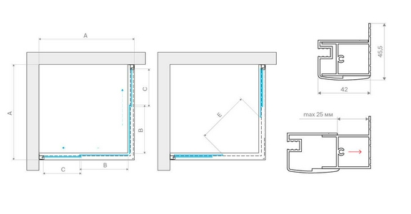 Душевое ограждение 100x100x200 см, двери раздвижные, БЕЗ поддона, профиль бронза, стекло бронза ZZ Vegas Glass ZA ZA TUR NOVO h200 / 100 05 05