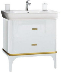 База под раковину 800x480x850мм напольная с двумя выкатными ящиками, цв.белый глянец, ручки цв.золото, Prado ZZ