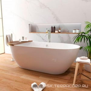 Ванна отдельностоящая из лит.мрамора "Майами silk", 1685х790мм, БЕЗ слива/перелива, цв.белый матовый, ZZ Эстет майами ФР-00014381