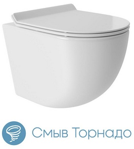 Компл.: унитаз подв.,безободк,Tornado 490х360мм, цв.белый гл., сиденье с микролиф,,инстал. д/унитаза, крепёж, клавиша смыва Circulo цв.хром,  ZZ Aqueduto Ovo AQDS007T