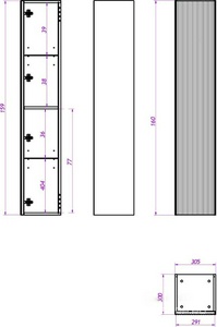 Шкаф-пенал 305х300хh1600мм, (цв.белый матовый),  ZZ La Fenice Terra FNC-05-TER-B-30
