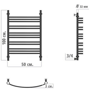 Полотенцесушитель "" гр3 500*1000 мм, подключение 1"*3/4, установочный набор в комплекте KL Ника ЛДП ЛДП (г3) 100/50