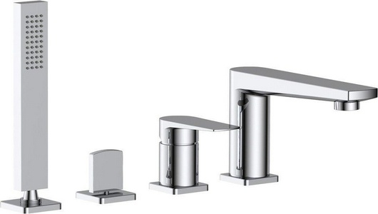 Смеситель для ванны, встраиваемый в борт, на 4 отверстия, с душ.гарнитуром, (цв.хром),  ZZ BelBagno Carin CAR-VIM4-CRM