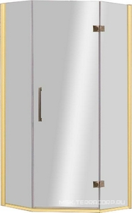 Душ. уголок 900х900хh1950мм, пятиугольный, расп.дверь петли справа, с 2-мя неподв.сегм., вход 595мм, (стекло прозр., 8мм, фурн. цв.золото),  ZZ Cezares Magic MAGIC-P-1-90-C-G-R