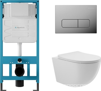 Компл.: унитаз подвесн.,безободк.,525х360мм,цв.белый глянц., сиденье с микролиф,,инстал. д/унит., крепёж, клавиша смыва Forma цв.хром,  ZZ Aqueduto Ovo AQDS030