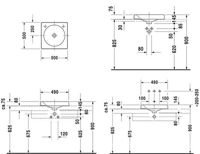 Раковина 500х500h75мм, отверстие д/смесит. справа, (крепл. в компл.)  ZZ Duravit Architec 032050 00 08