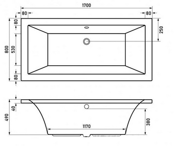 Ванна акриловая  170x80, каркас в компл., без слива-перелива 051009, цв. белый ZZ Berges TARI 050030